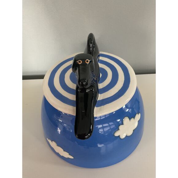 Alison Palmer Whimsical Black Dog Ceramic Lidded Cookie Jar Blue Cloud - Picture 1 of 6